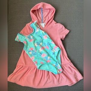 Bundle of 2 Tommy Bahama one piece bathing suit and hooded swim cover up, 2T
